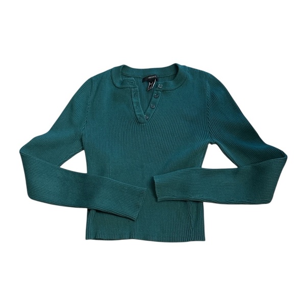 Forever 21 Green Ribbed Long Sleeve Crop Top Sweater - Picture 5 of 5